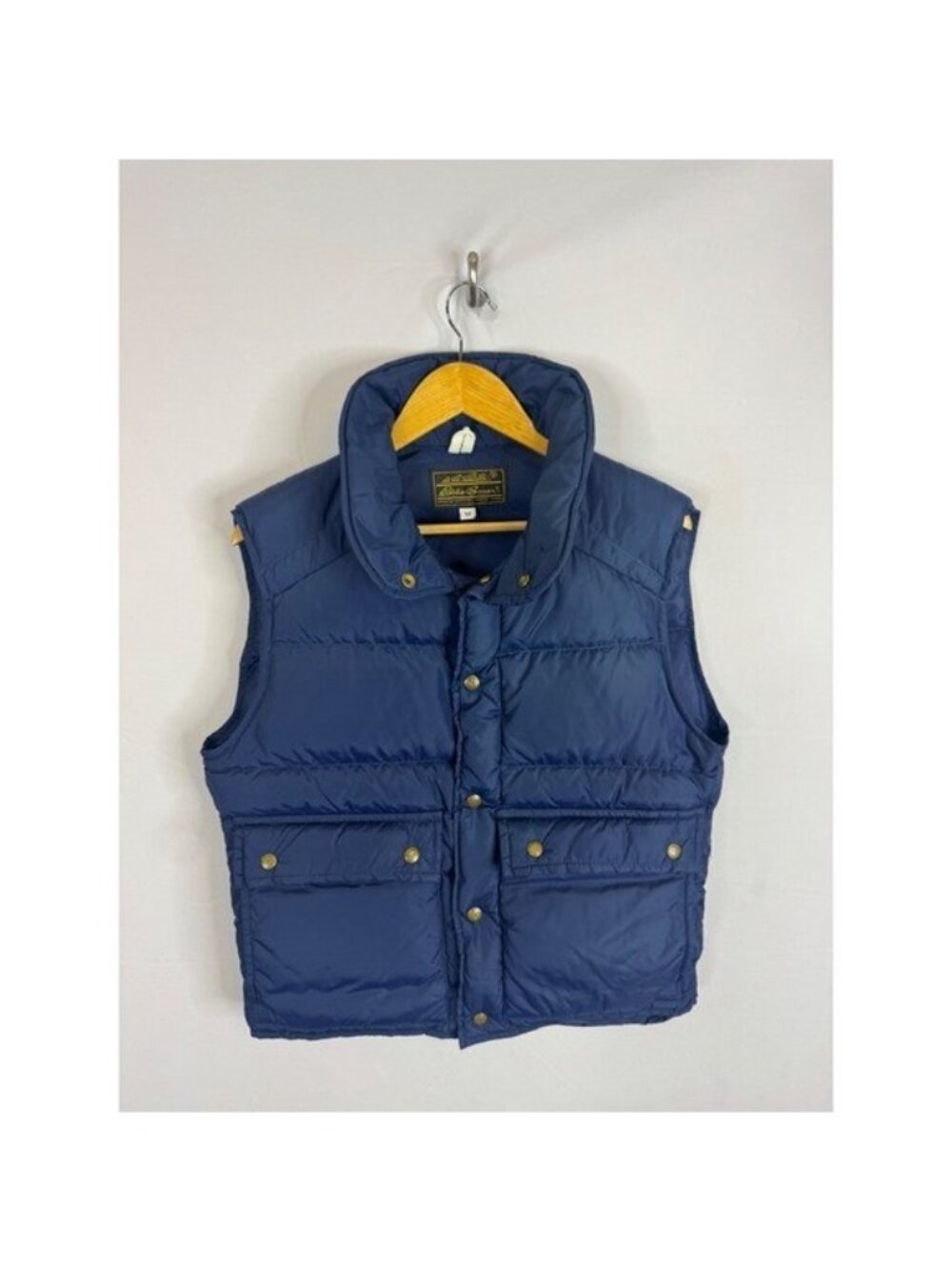 Vintage Eddie Bauer Down Puffer Vest Mens M Navy Blue Quilted Snap Outdoor 0870